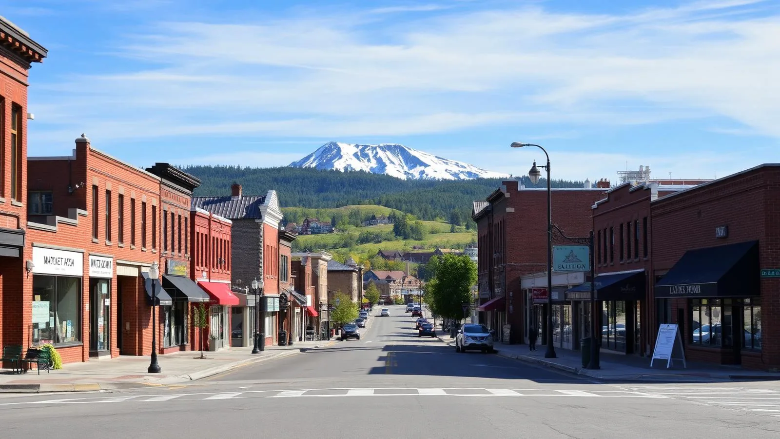 Rue principale de Granby avec le mont Yamaska à l'horizon