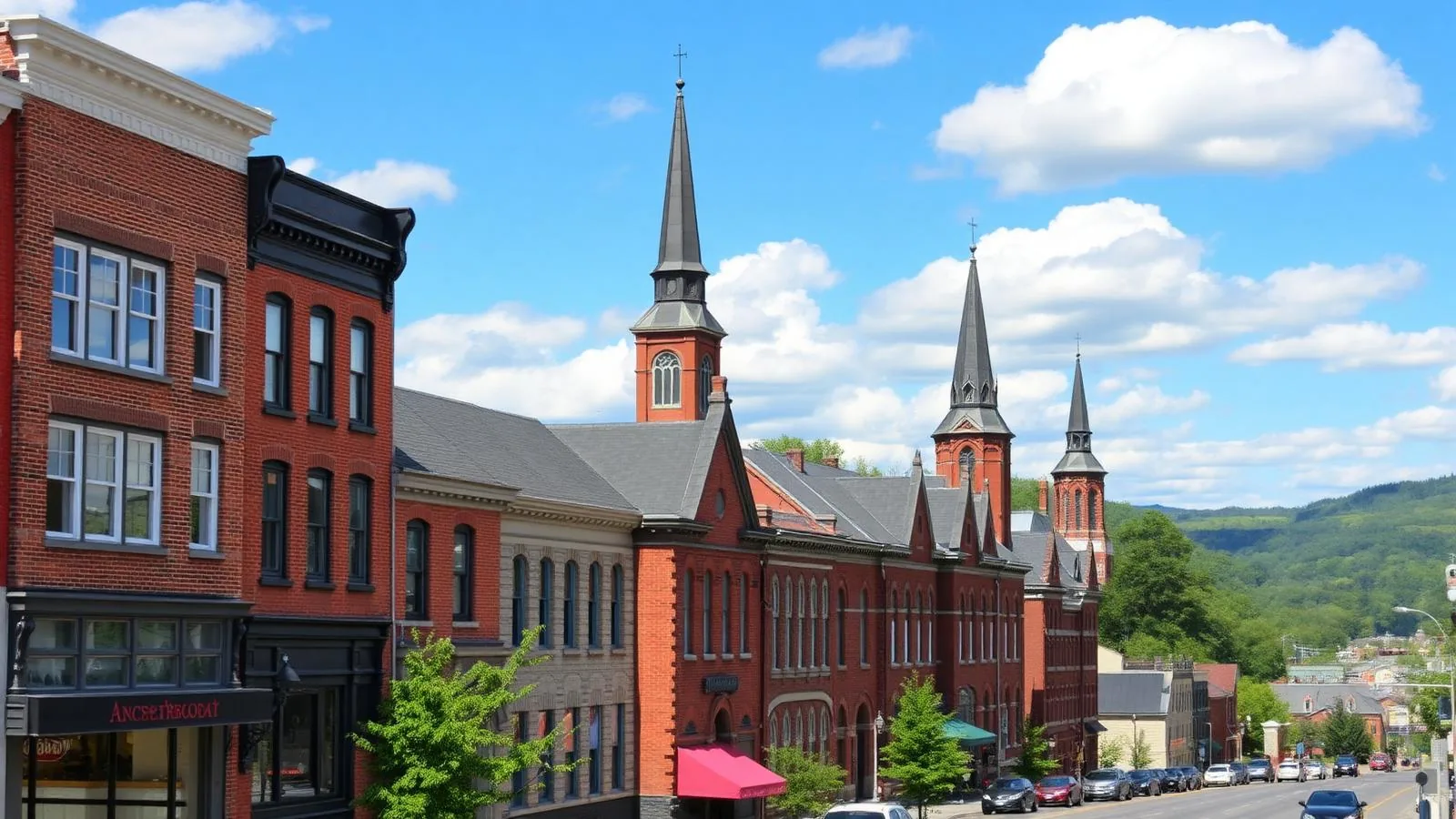 Rue commerciale du centre-ville de Sherbrooke en été
