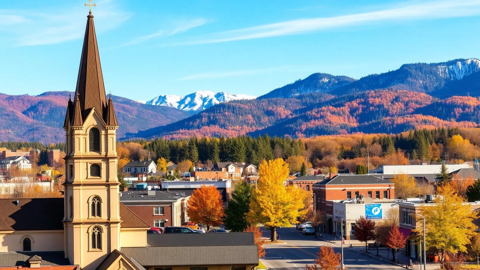 Centre-ville de Saint-Jérôme avec les montagnes laurentiennes en arrière-plan